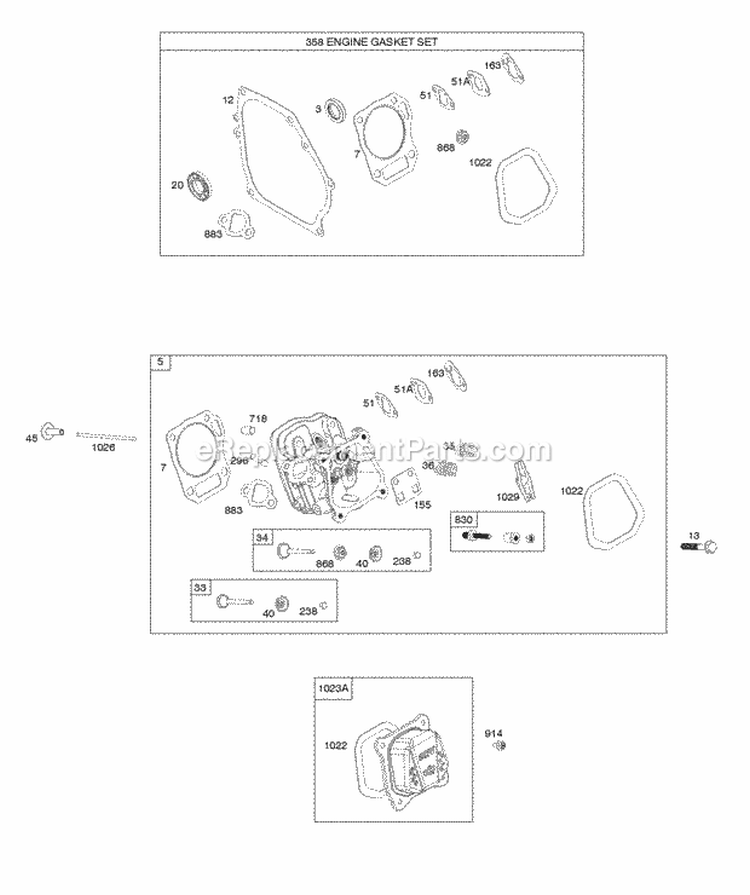 Cylinder Head Gasket Set Diagram and Parts List for 106232-0116-H7  Briggs and Stratton Engine